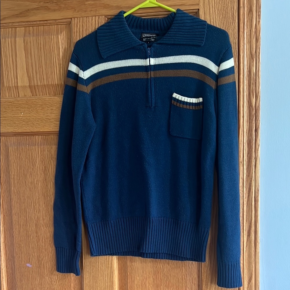 Christopher Rand Blue and White Zip Up Sweater